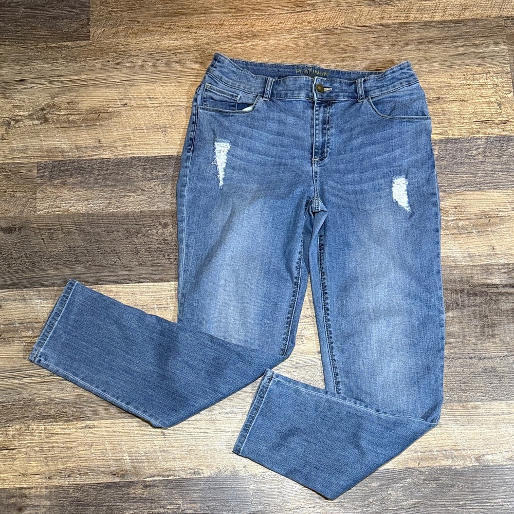 Chico’s Platinum Jeans with Rips & Rhinestone